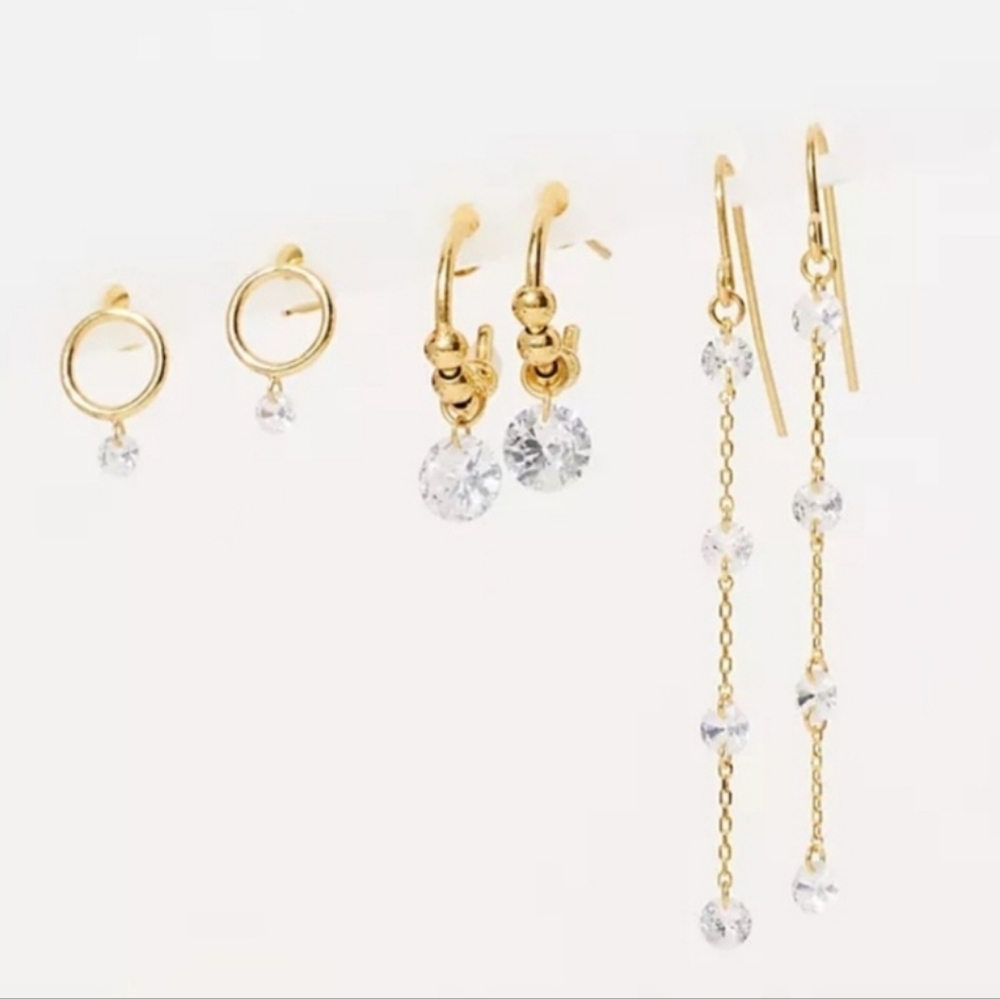 Anthropologie Crystal Drop Earrings, Set of 3